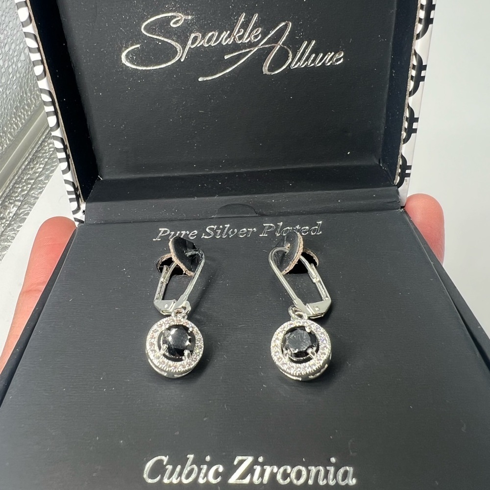 Sparkle allure pure silver plated cubic zirconia earrings. Black and silver, new - Picture 11 of 12